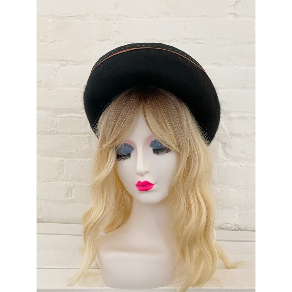 Vintage 1960s Black Wool Mod Wide Brim Hat